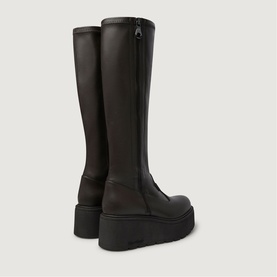 Marco Moreo brown knee-high platform boots with side zip fastening, chunky black sole, back view