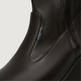Marco Moreo brown leather ankle boot with side zip fastening and chunky black sole, close-up detail shot.