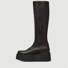 Marco Moreo brown leather knee-high platform boots with chunky black sole and side zip fastening