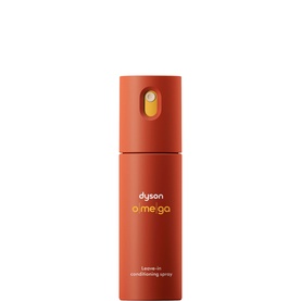 Dyson Omega Spray Mini 50ml leave-in conditioning spray in terracotta orange with gold pump cap, 50ml bottle
