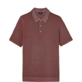 Reiss rose pink short sleeve knitted polo shirt with three-button placket and ribbed collar
