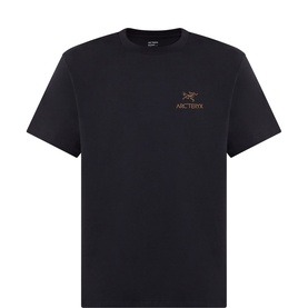 Arcteryx Kragg SL Logo T-Shirt in black with yellow-toned bird logo print at chest, crew neck, short sleeves, regular fit
