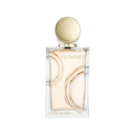 Est&eacute;e Lauder Glimmer Eau de Parfum in a rectangular glass bottle with gold circular cap and embossed curved detailing