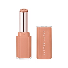 Fenty Beauty Gloss Bomb Stix lip gloss in Birthday Suit, nude-peach bullet with rose gold casing, 3.6g