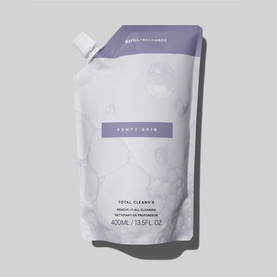 Fenty Skin Total Cleanser 400ml refill pouch in soft lavender with floral print detailing
