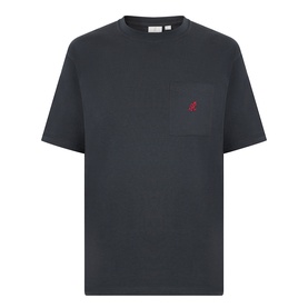 Gramicci One Point Chest Pocket T-Shirt in black, crew neck, short sleeves, chest pocket with red logo embroidery