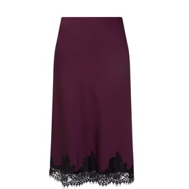 Lace-Trim Satin Skirt