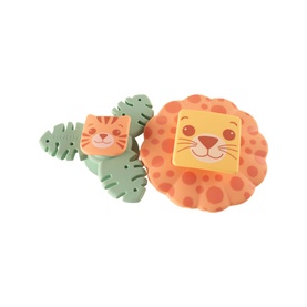 Play Easy multi-coloured lion and cat foam toy set with tropical leaf shapes, in orange and sage green