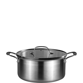 Prochef 24cm Tri-Ply Stainless Steel Casserole With Lid, brushed finish, twin handles, clear glass lid with metal handle