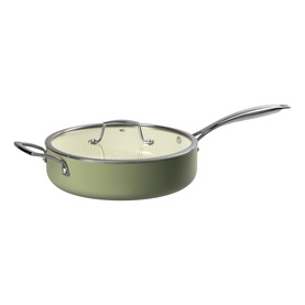 Prochef Signature 26cm Pressed Ceramic Saut&eacute; Pan in Sage Green with glass lid and stainless steel handle