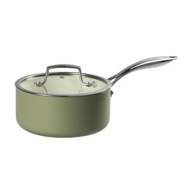 Prochef Signature 20cm Ceramic Pressed Saucepan in sage green with glass lid and stainless steel handle