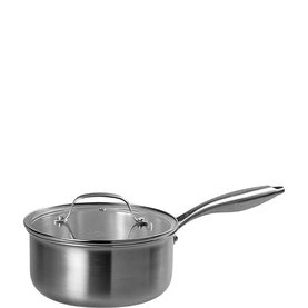 Prochef 16cm Tri-Ply Stainless Steel Saucepan with glass lid and long steel handle