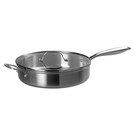 Prochef 28cm Tri-Ply Stainless Steel Saut&eacute; Pan with glass lid, long handle, and helper handle