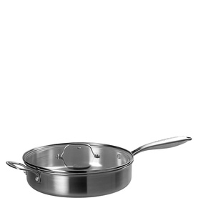 Prochef 28cm Tri-Ply Stainless Steel Saut&eacute; Pan with glass lid, long handle, and helper handle