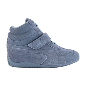 Puma gray sky high-top suede trainer with velcro strap, lace-up front, and tonal midsole
