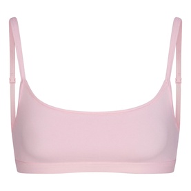 Skims pink bralette with thin adjustable straps and scoop neckline, smooth fabric finish