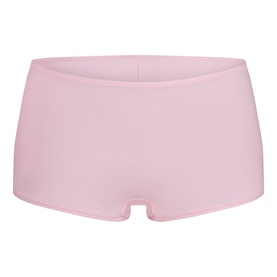 Pale pink seamless boy shorts with a low-rise waistband, smooth fabric finish and minimal design.