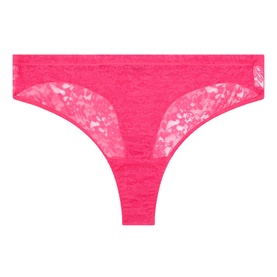 Spanx thong in Siren Pink with allover floral lace detailing and elasticated waistband.