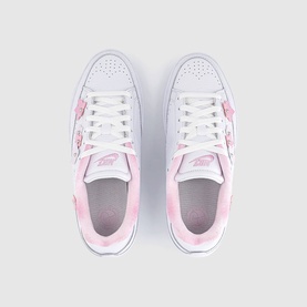 Nike trainers in white and pink camo, low-top style with white lace-up detail, shown from above as a pair