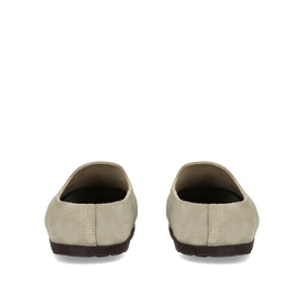 Birkenstock Amsterdam Wrapped Suede Flats in brown, rear view showing suede upper and dark brown rubber sole