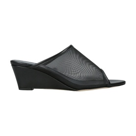 Aeyde Suzanne Mesh Wedges in black, open-toe mule silhouette with sheer mesh upper and block wedge heel