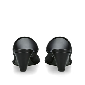 Aeyde Suzanne Mesh Wedges in black fabric and leather, rear view showing wedge heel and rounded back detail