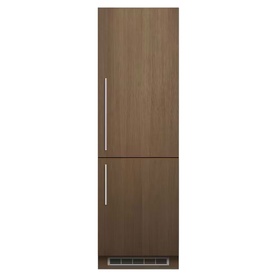 Fisher & Paykel Series 5 Integrated Fridge Freezer with wood-panel doors, silver bar handles, and bottom freezer compartment