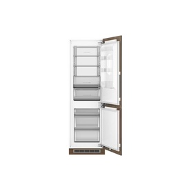 Fisher & Paykel Series 5 Integrated Fridge Freezer shown open, revealing internal shelving, door compartments and freezer drawers below.