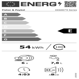 Fisher & Paykel Series 7 Contemporary Double DishDrawer&trade; Dishwasher EU energy label, rated E, 54kWh, 6 programmes, 7.8L, 43dB
