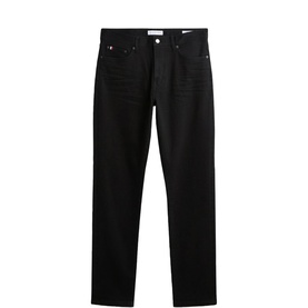 Tommy Hilfiger slim-fit jeans in Carlo Black, five-pocket styling with subtle tonal stitching, flat lay