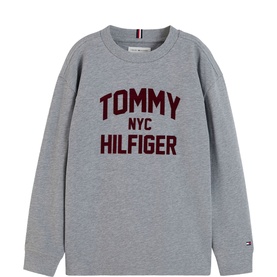 Tommy Hilfiger kids' Medium Grey Heather sweatshirt with burgundy NYC graphic print and crew neck