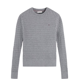 Tommy Hilfiger cable-knit crew-neck jumper in Medium Grey Heather with small embroidered logo at chest