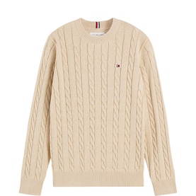 Tommy Hilfiger children's Gentle Gold Htr cable-knit crew-neck jumper with signature flag logo embroidery