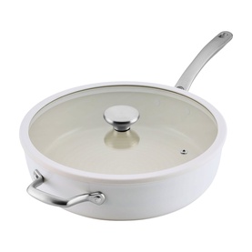 Circulon Halo LaserDefense&trade; Non Stick Ceramic Saut&eacute; Pan with Lid 30cm in white with glass lid and silver handle
