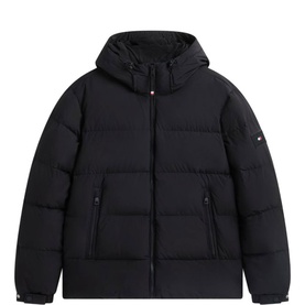 Tommy Hilfiger black quilted hooded puffer jacket with zip fastening and two front zip pockets