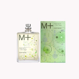 Escentric Molecules Molecule 01 + Clary Sage EDT glass bottle with green botanical-print box packaging