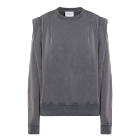 Isabel Marant Etoile Soldy Structured Sweatshirt in faded black with crew neck, dropped structured shoulders, front pleat detail and ribbed trims