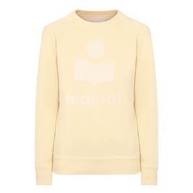 Isabel Marant Etoile Millyny Logo Sweatshirt in light yellow, crew neck with tonal logo print, ribbed trims, and raglan sleeves