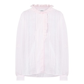 Isabel Marant Etoile Leota Ruffle Blouse in light pink with asymmetric ruffled neckline, front pleats, long wide sleeves and gathered cuffs