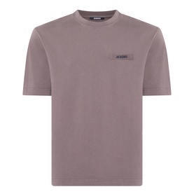 Jacquemus brown cotton T-shirt with crew neck, short sleeves, and small logo patch on chest pocket.