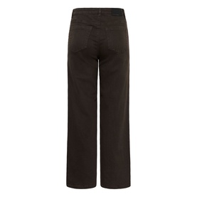 Kaffe Coffee Bean wide-leg trousers, back view showing five-pocket styling and relaxed straight cut in dark brown fabric.