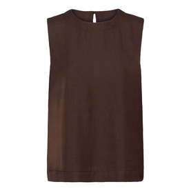 Kaffe Coffee Bean sleeveless top with crew neck, keyhole back detail, and relaxed fit hem band