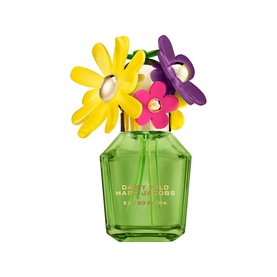 Marc Jacobs Daisy Wild Eau So Extra Eau de Parfum in green faceted bottle topped with yellow, pink and purple flower embellishments