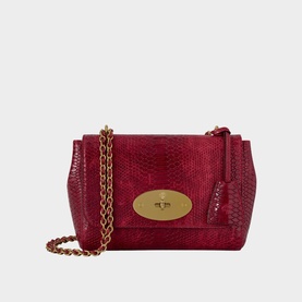 Mulberry Apple Red snake-effect leather shoulder bag with gold-tone chain strap and oval twist-lock closure
