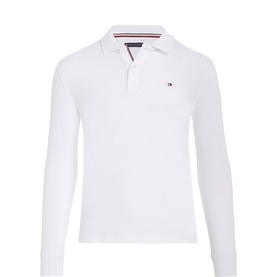 Tommy Hilfiger children's white long-sleeve polo shirt with signature flag logo embroidery and three-button placket
