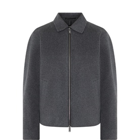 Seven Jeans slate wool-cashmere casual jacket with zip front, spread collar, and side pockets