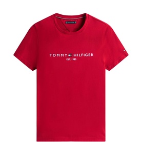 Tommy Hilfiger medium red crew-neck T-shirt with embroidered logo and Est. 1985 branding on chest