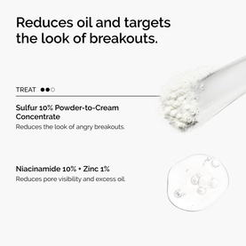 The Ordinary The Target & Treat Set ingredient callout showing Sulfur 10% Powder-to-Cream Concentrate and Niacinamide 10% + Zinc 1%