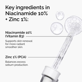 The Ordinary The Target & Treat Set dropper bottle close-up highlighting Niacinamide 10% and Zinc 1% key ingredients.