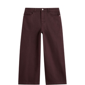 White Stuff dark brown wide-leg cropped trousers with five-pocket styling and mid-rise waistband